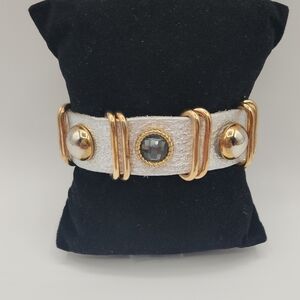 Leather Snap Gold and Silver Bracelet